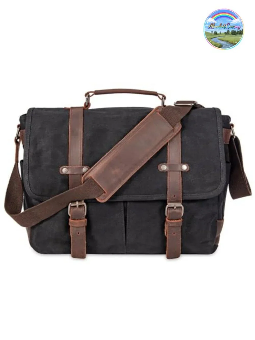 Vintage Genuine Leather Waxed Canvas Briefcase Messenger Shoulder Bag 15.6